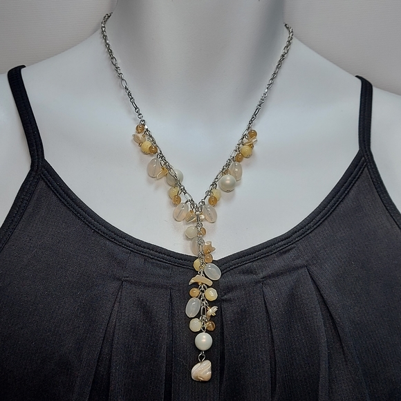 Silver Tone Shell Pearl Bead Beach Necklace - Picture 2 of 9